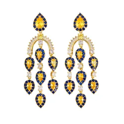 ThreeGraces Classic Yellow Blue Cubic Zircon Long Water Drop Tassel Earrings for Women Luxury Bridal Wedding Jewelry E1743