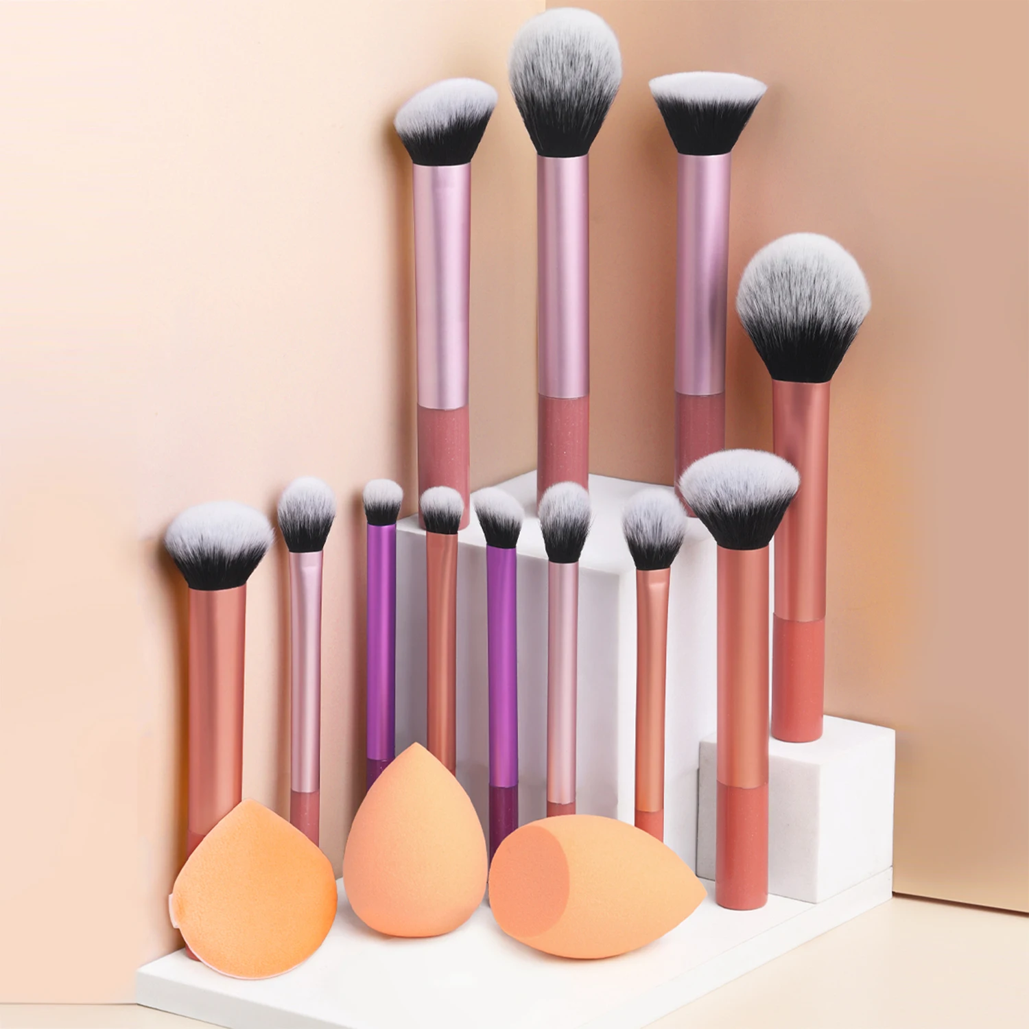 Makeup Brush Sets,12pcs Plastic Simple two styles of beauty eggs and makeup puffs multifunctional Makeup Brush for Dres