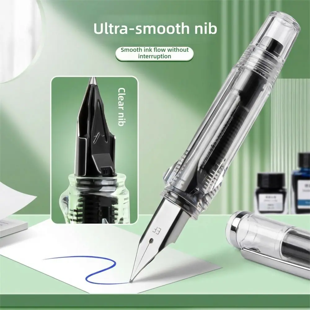 Gradient Color Fountain Pen Grip Grooves Smooth Nib Gel Pen Replaceable Cartridge Transparent Ink Window Calligraphy Pen
