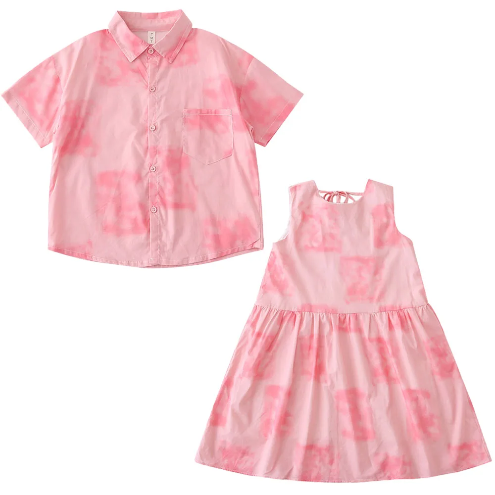 

Summer Pink Beach Family Match Outfit Mom Dad Kids Family Clothes Baby Girl Dress Woman Toddler Boy Shirt Man Vacation Children