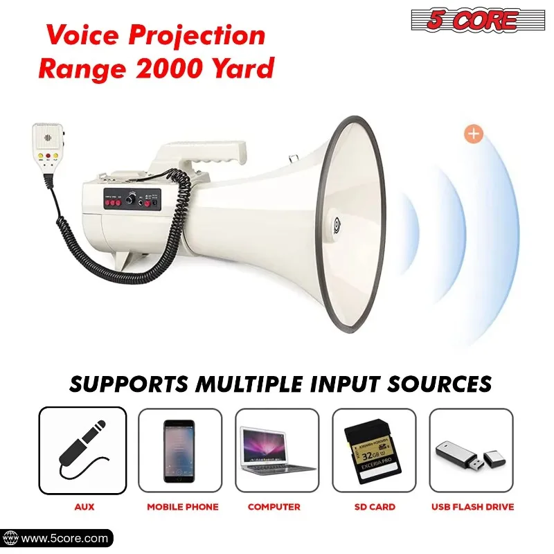 【2026】Altavoz PA Profesional de 100W con Alcance de 2000 Yardas, Sirena Fuerte, Amplificador de Voz, Megáfono Modelo D0100H5FUUX