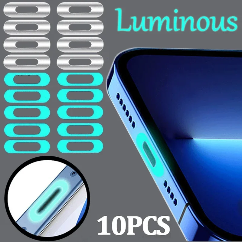 5/10Pcs Luminous Mobile Phone Charging Port Scratch Resistant Protective Mesh Sticker Cover for iPhone 14 13 12 Pro Max 8 7