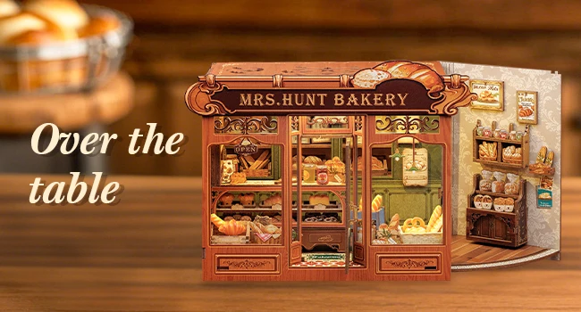 Original CUTEBEE 216pcs Mrs.Hunt Bakery Book Nook Kit DIY Miniature House Bakery Dessert Shop Dollhouse Booknook for Adults Tiny House Bookshelf Decor 3D Wooden Puzzle DIY Craft Gifts for Family Friends book nook para montar gifts for books fans