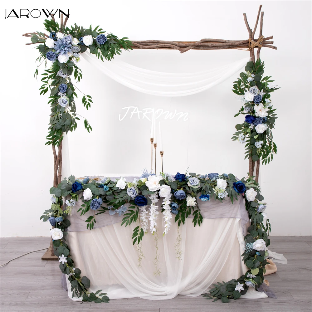 

Customized Artificial Flower Arrangement Blue White Rose Floral Row for Wedding Backdrop Decor Hang Corner Flower Event Props