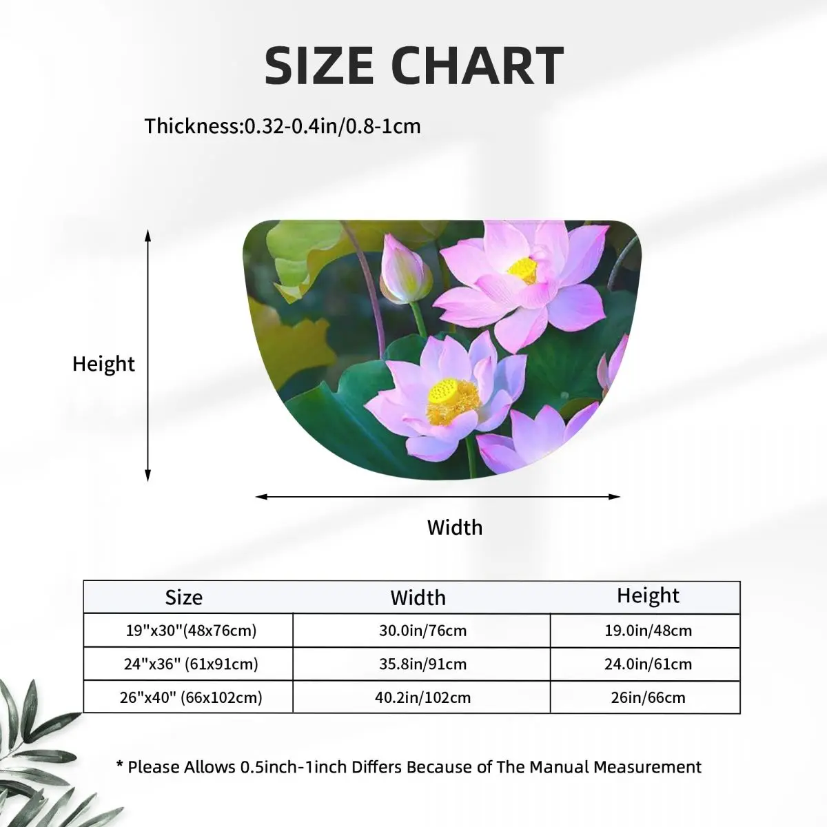 Lotus Flower Soft Flannel Half Round Doormat Non Slip Bathroom Mat Absorbent Floor Carpet for Home Bedroom