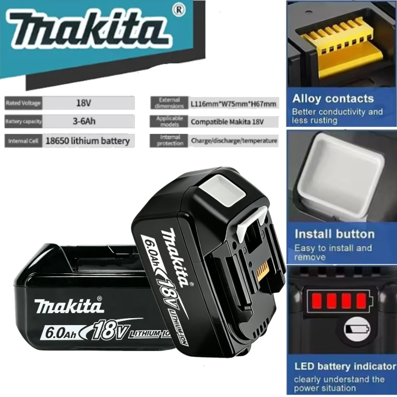 

Makita Original Genuine rechargeable battery18V Replaceable 5Ah/6Ah/9.0Ah battery Lithium-ion,1850 BL1860B 6ah For Makita tools