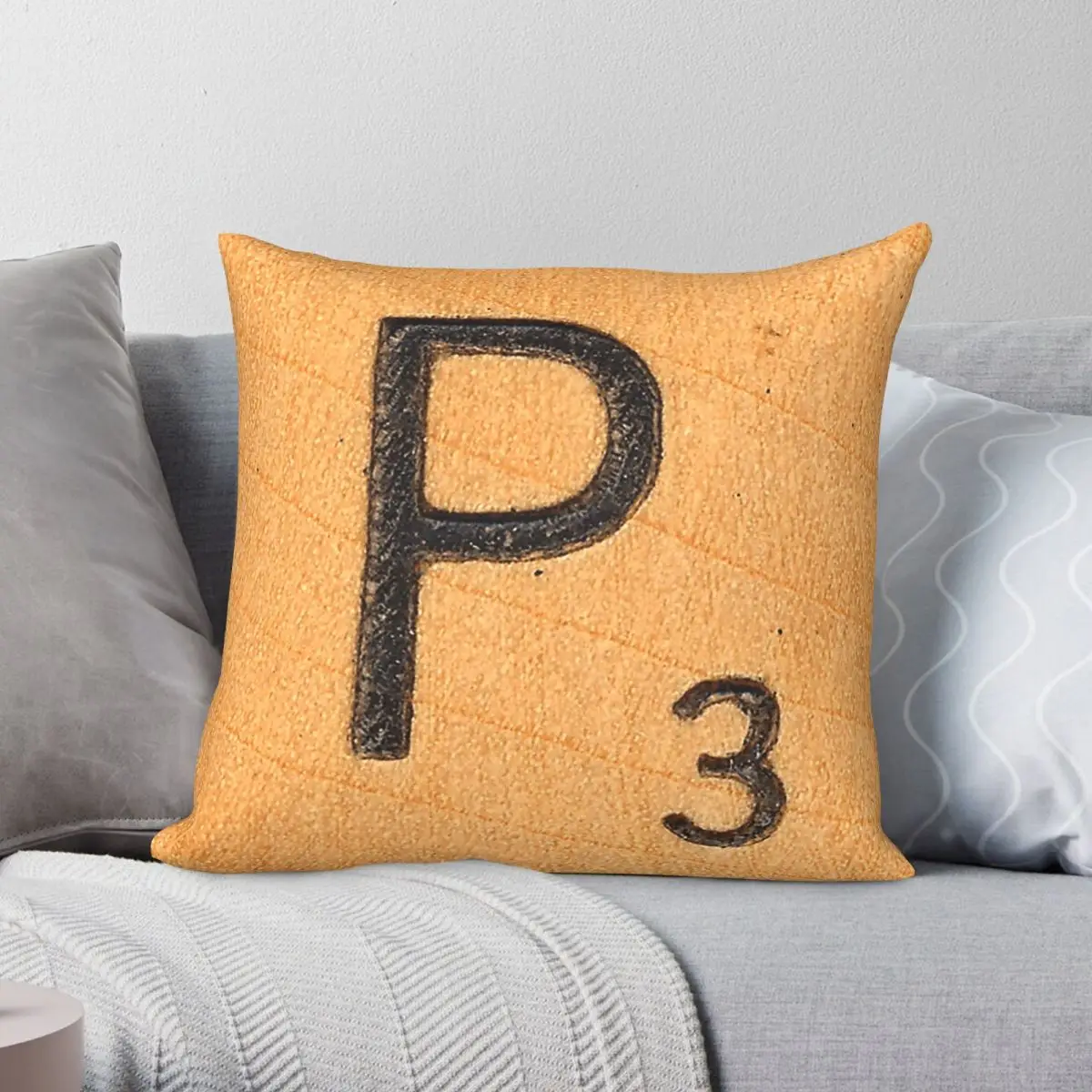 Scrabble Letter Tile P Square Pillowcase Polyester Linen Velvet Pattern Zip Decor Home Cushion Cover