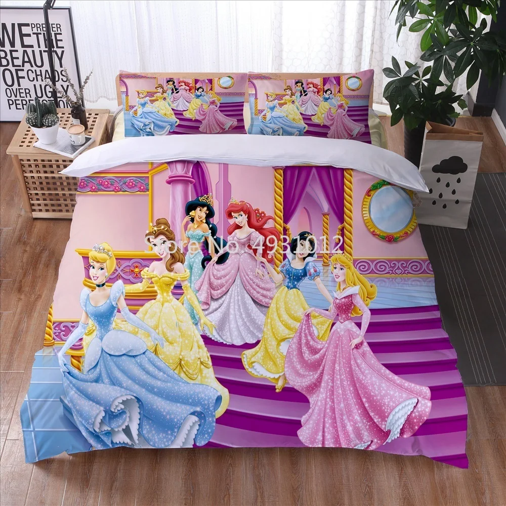 Disney Belle Princess Cinderella Comforter Duvet Cover Sets Single Double Queen King Size Bedding Set Children Girls Bedroom