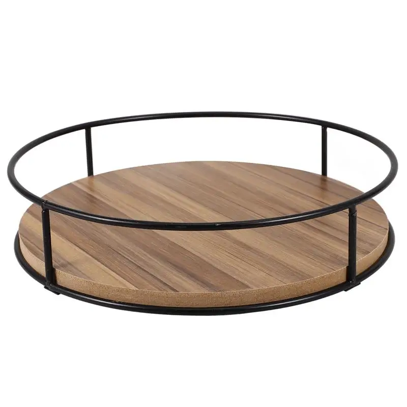 Shelf Storage Rack Shelves Makeup Organizer Rotating Spice Condiment Bathroom Tray Rotary Seasoning Jar Wooden Iron Organiser