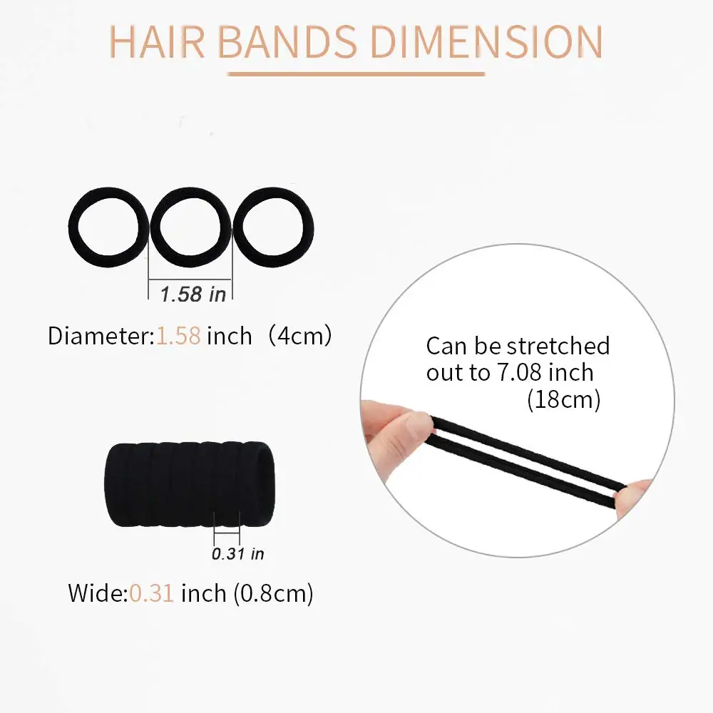 100 Pcs Hair Ties for Women Girls, Seamless Thick Black Hair Band, Elastic Hair Ties No Damage Ponytail Holder