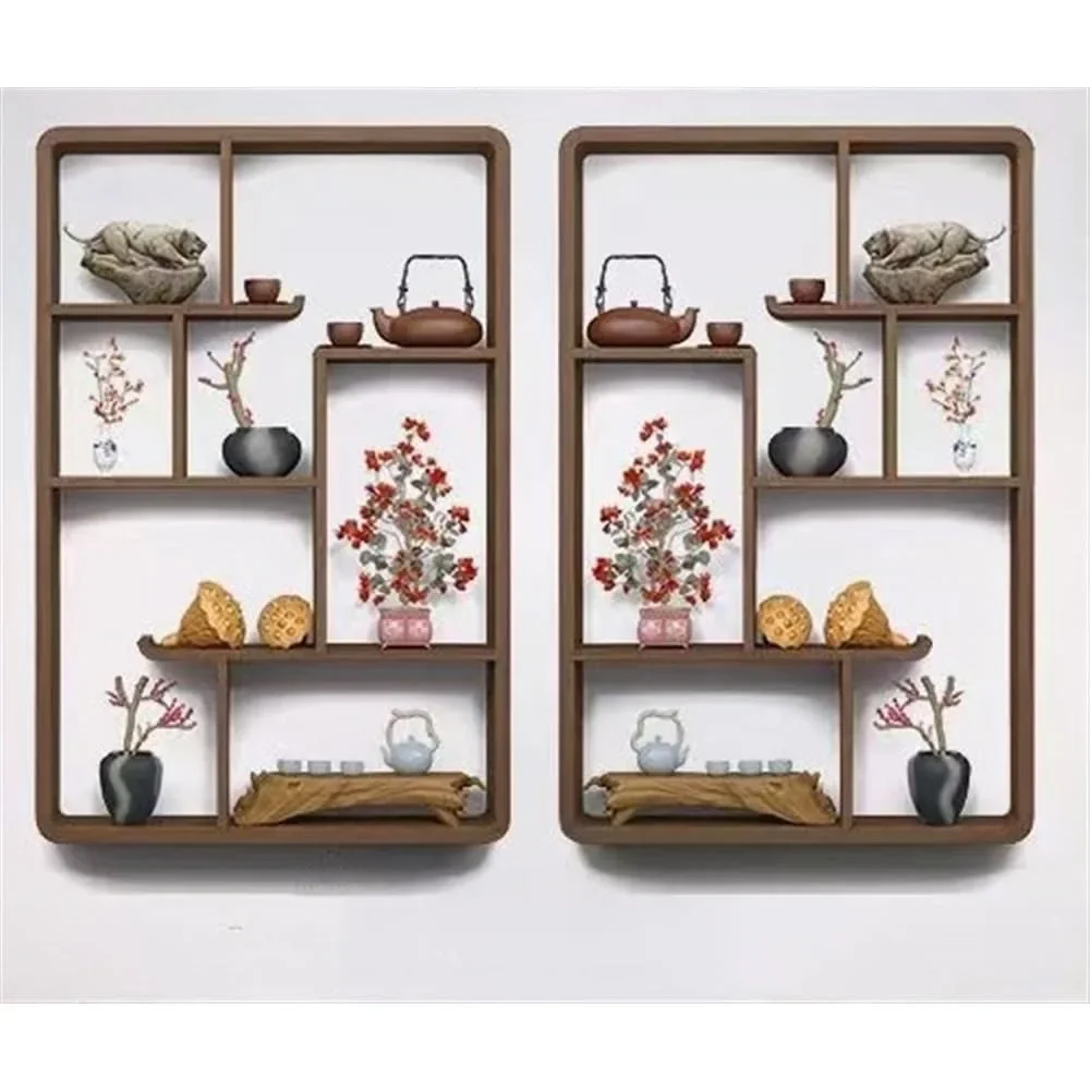 

Wall Mounted Wooden Hanging Display Rack, Teapot Display Rack, Wooden Shelf, Chinese Teacup Rack, Wall Mounted Wall Decoration S