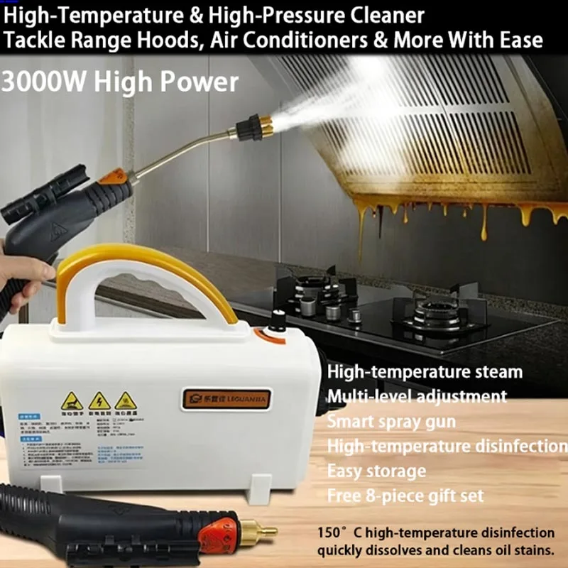 Limpador a Vapor Portátil de Alta Temperatura 3000W, Lavadora Multifuncional para Limpeza e Desinfecção de Casa, Cozinha, Banheiro e Animais de Estimação