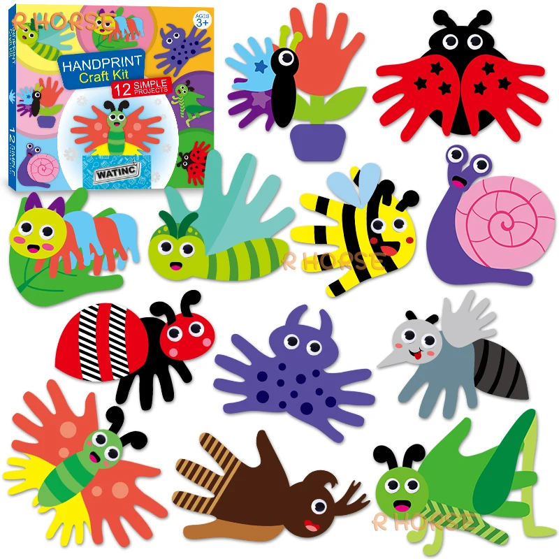 Handprint Art Craft Kit para crianças, insetos, crianças pequenas, bug, borboleta, libélula, aprendizagem precoce, verão, primavera, DIY, pré-escolar classe, 11pcs