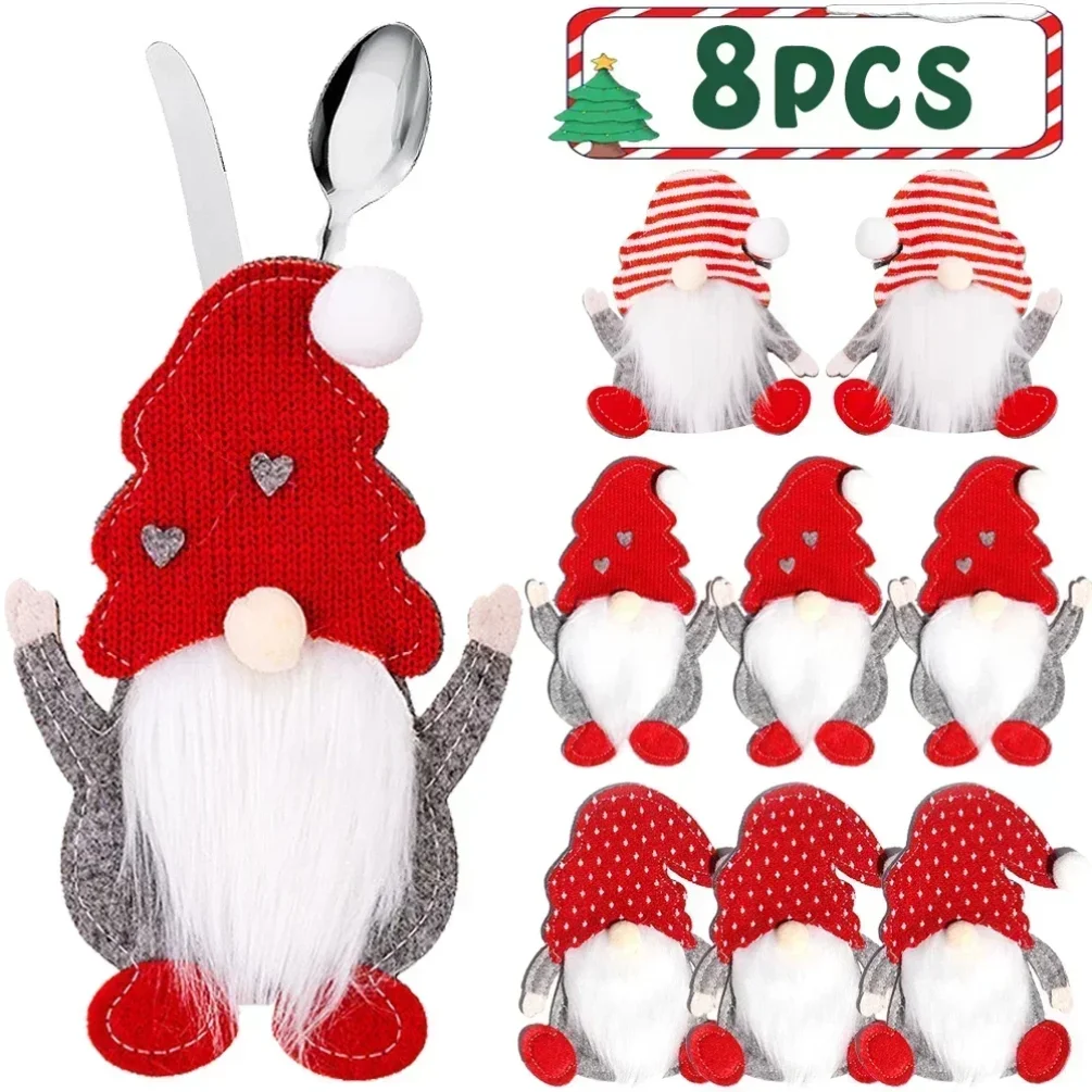 

8/4/1Pcs Christmas Cutlery Holder Knife Fork Pocket Bags Santa Claus Xmas Tableware Cover Home New Year Cookware Gift Decoration