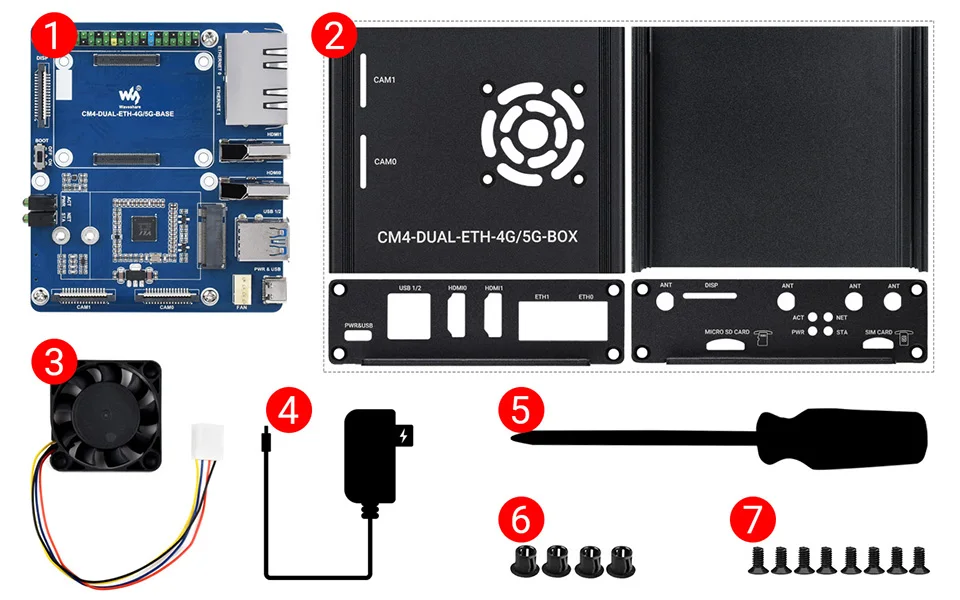 CM4-DUAL-ETH-4G/5G-BOX,Dual Gigabit Ethernet 5G/4G Mini-Computer Based On Raspberry Pi CM4 (Without RPi CM4),With Cooling Fan