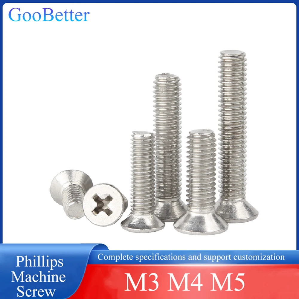 

10/20/50/100Pcs Phillips Machine Screw M3 M4 M5 201 Stainless Steel Cross Recessed Flat Countersunk Head Screw Bolts L=6-30mm