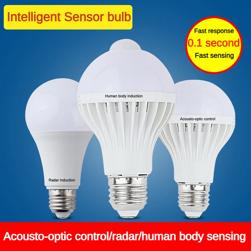 Smart Voice Control Lâmpada LED, Luz do corredor, Sensor de radar, Sensor do corpo humano, Lâmpada de parafuso