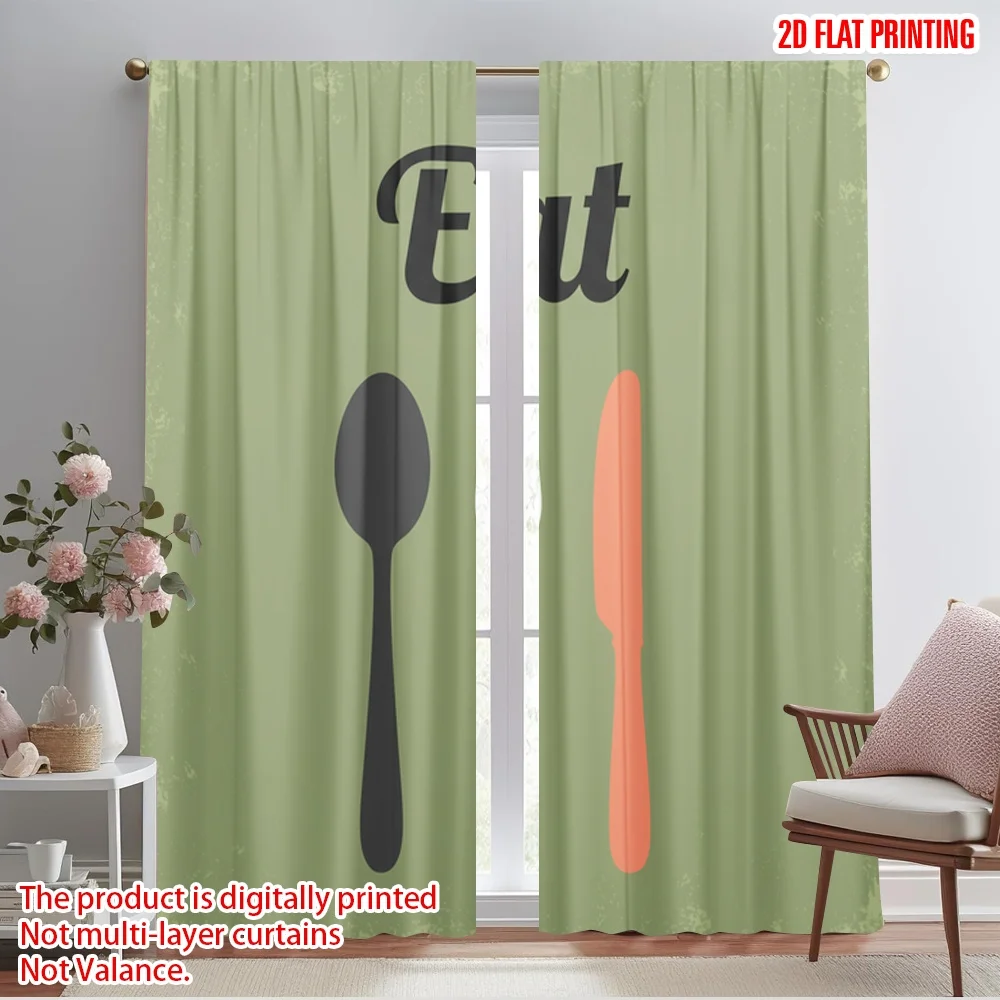 

2pcs 2D flat printing Scene Curtains Eat Spoon Fork Knife Polyester Without Electricity Party Decorations Perfect for Outdoor