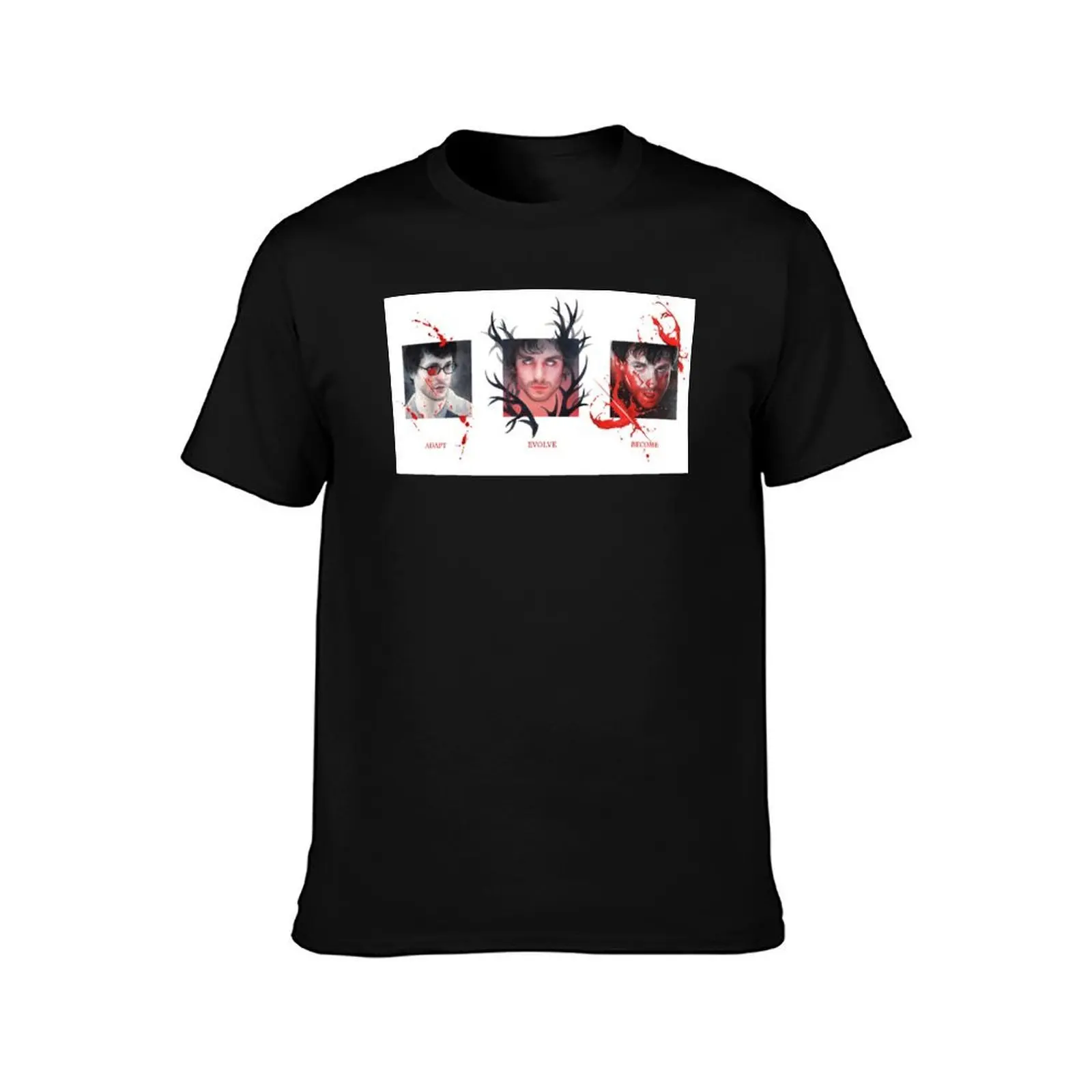 ADAPT,EVOLVE,BECOME w/ background / Will Graham / HANNIBAL T-Shirt Summer Casual Cotton Tee Oversized Streetwear Tops