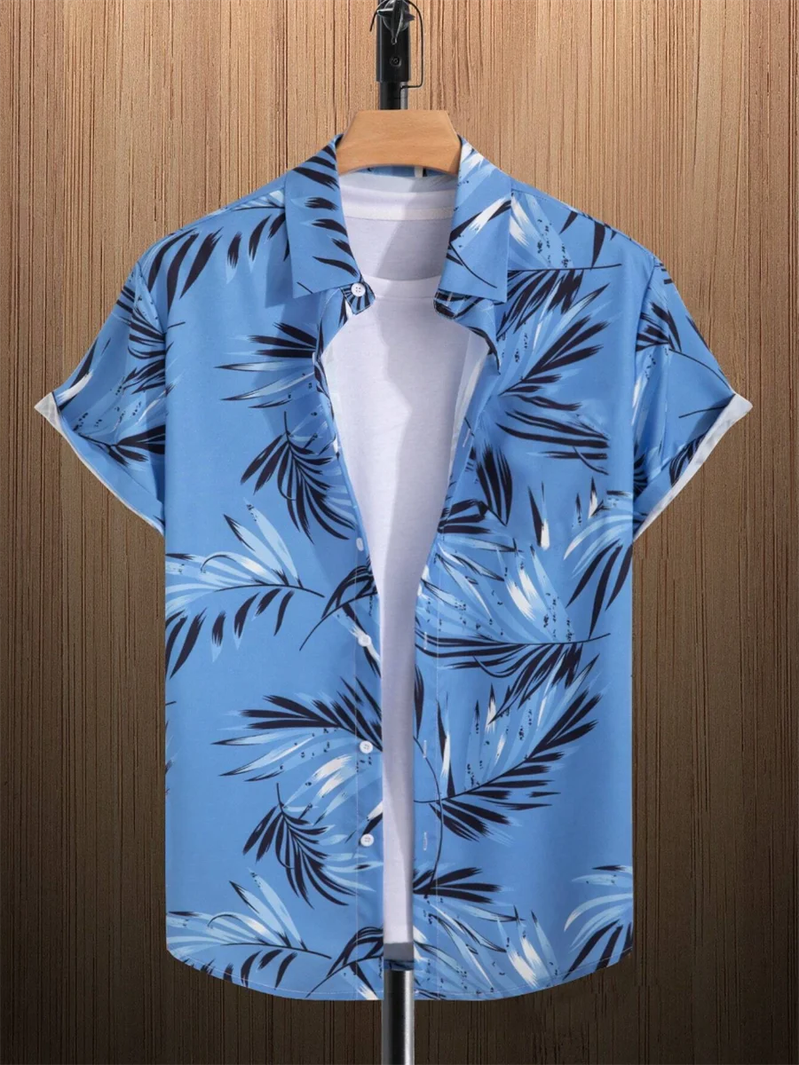 New 2024 Hawaiian Men's Shirt Oversized Short Sleeve Coconut Leaf 3D Printed Men's Shirt Summer Fashion Cardigan Beach Shirt 5XL