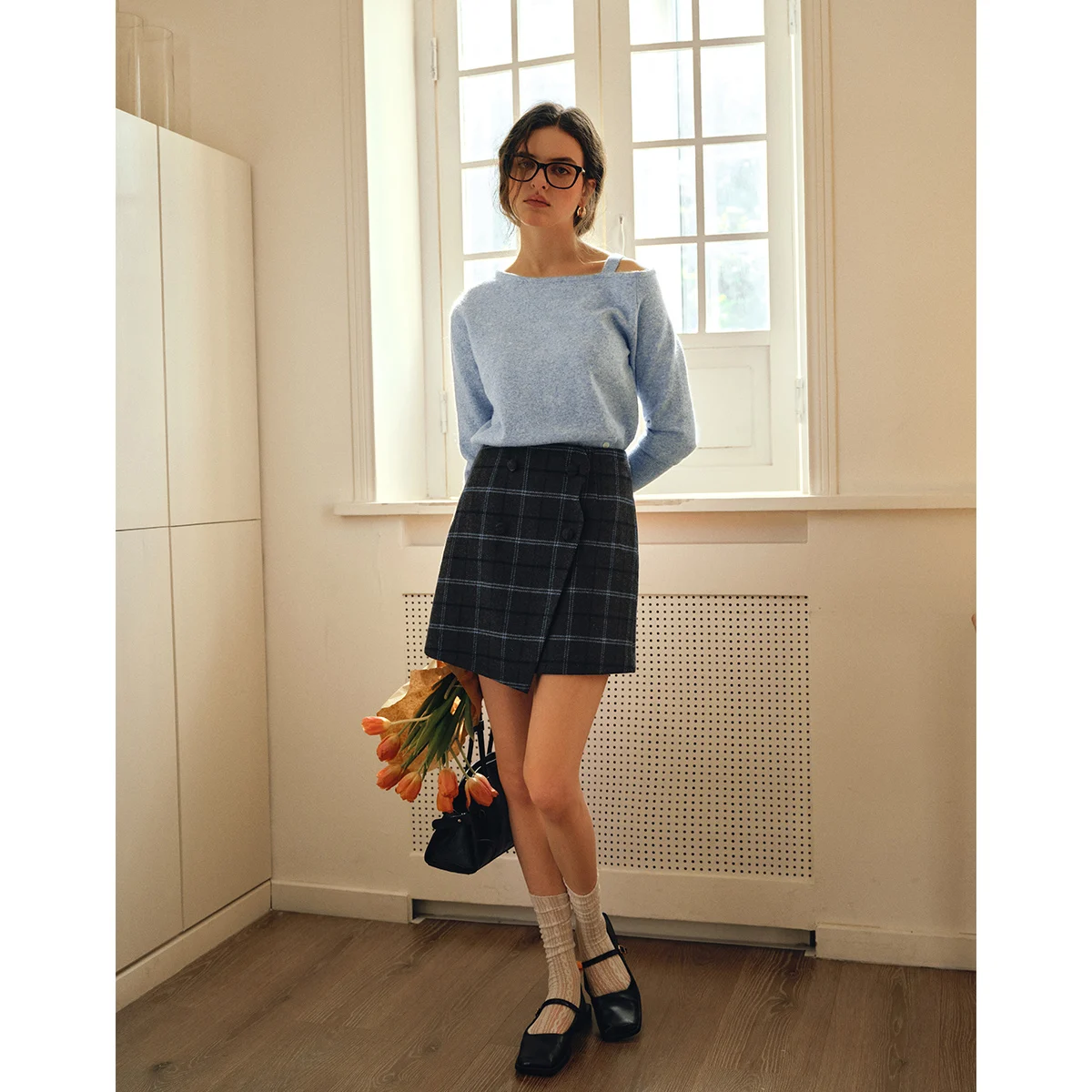 OLrain Vintage Plaid Skirts Woman Autumn 2026 Mini Short Skirt Irregular Straight Skirt Women's Clothing Elegant O57QB001600