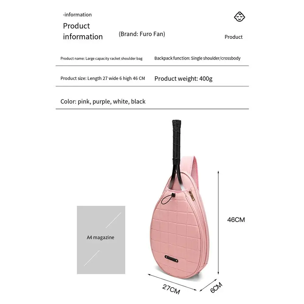 One Shoulder Tennis Bag Crossbody Pure Color Badminton Bag Large Capacity Korean Style Tennis Crossbody Bag Sports