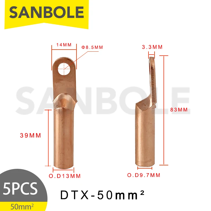 

5pcs Small Head Lug DTX-50 Red Copper Terminal Wire Cable Connection For MCCB Wiring 50mm2 Square