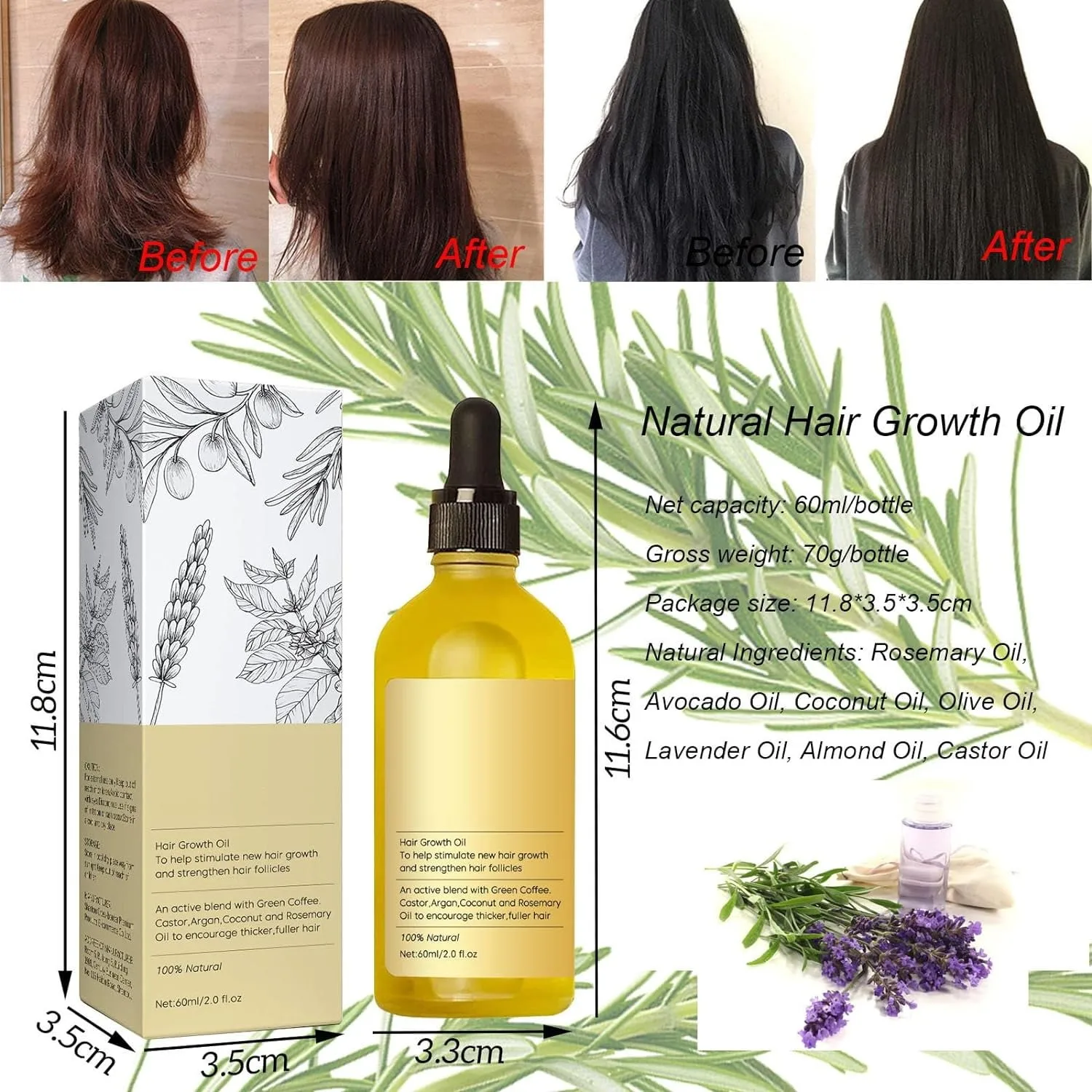 5pcs Improve Hair Quality Nourishing Hair Care Oil Natural Herbal Essence Conditioner Deeply Nourishes Hair Follicles 60ml