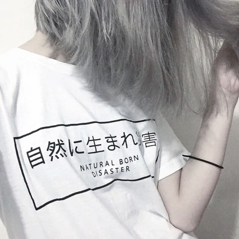 harajuku female fashion Nature Born Disaster t-shirt japanese character style tees letter print casual tumblr vintage casual top