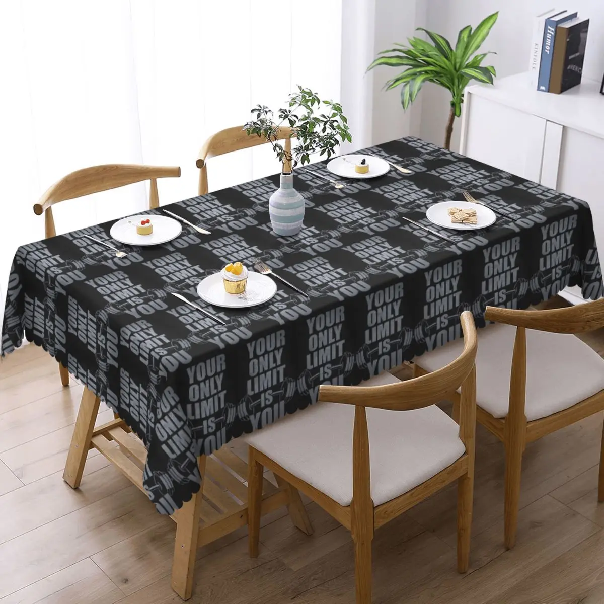 Gym Sport Bodybuilding Workout Motivational Quote Rectangular Tablecloth Oilproof Table Cover for Dining Events Table Cloth
