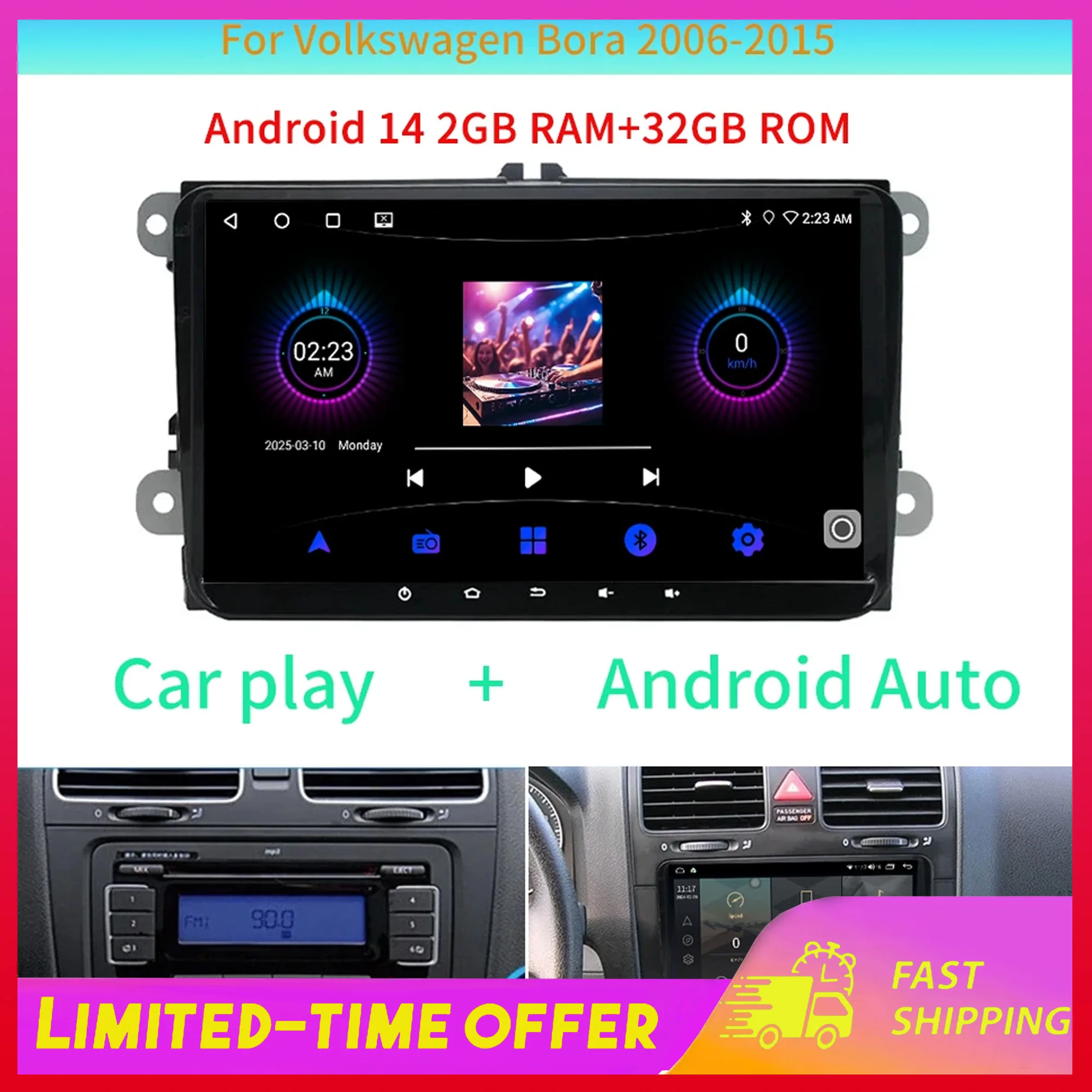

Автомобильная навигационная система Android 13, 9-дюймовая, встроенная, с поддержкой CarPlay Auto, 2+32 ГБ, AHD-камера, микрофон для Eonon VWA13 VW/SEAT/Skoda