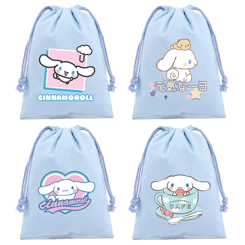 Sanrio Cute Cinnamoroll borsa con coulisse stampa di cartoni animati sacchetti di caramelle Kawaii Student Cosmetic organizer regali di compleanno