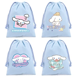 Sanrio Cute Cinnamoroll borsa con coulisse stampa di cartoni animati sacchetti di caramelle Kawaii Student Cosmetic organizer regali di compleanno per bambini