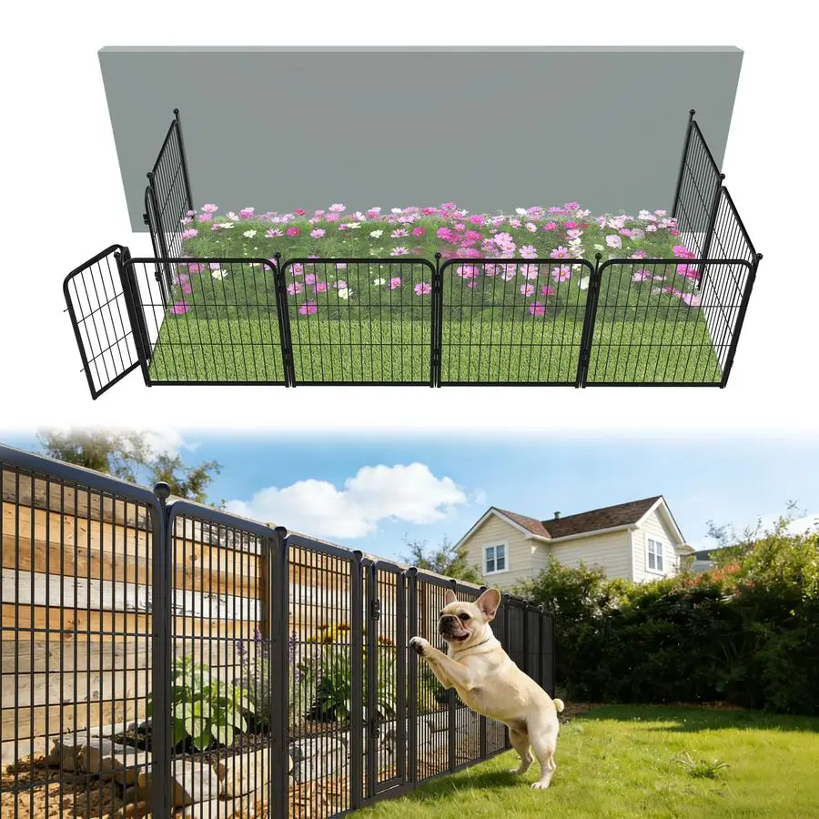 

Garden Fence Outdoor for The Yard 24inH x 15.2ftL Heavy Duty Metal Animal Barrier for Dog and Rabbit, Decorative Dog Fence, 8 Pa