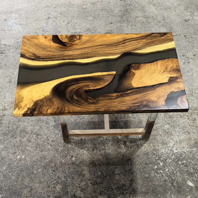 

Abstract Art Black Walnut Solid Wood Resin Dining Table