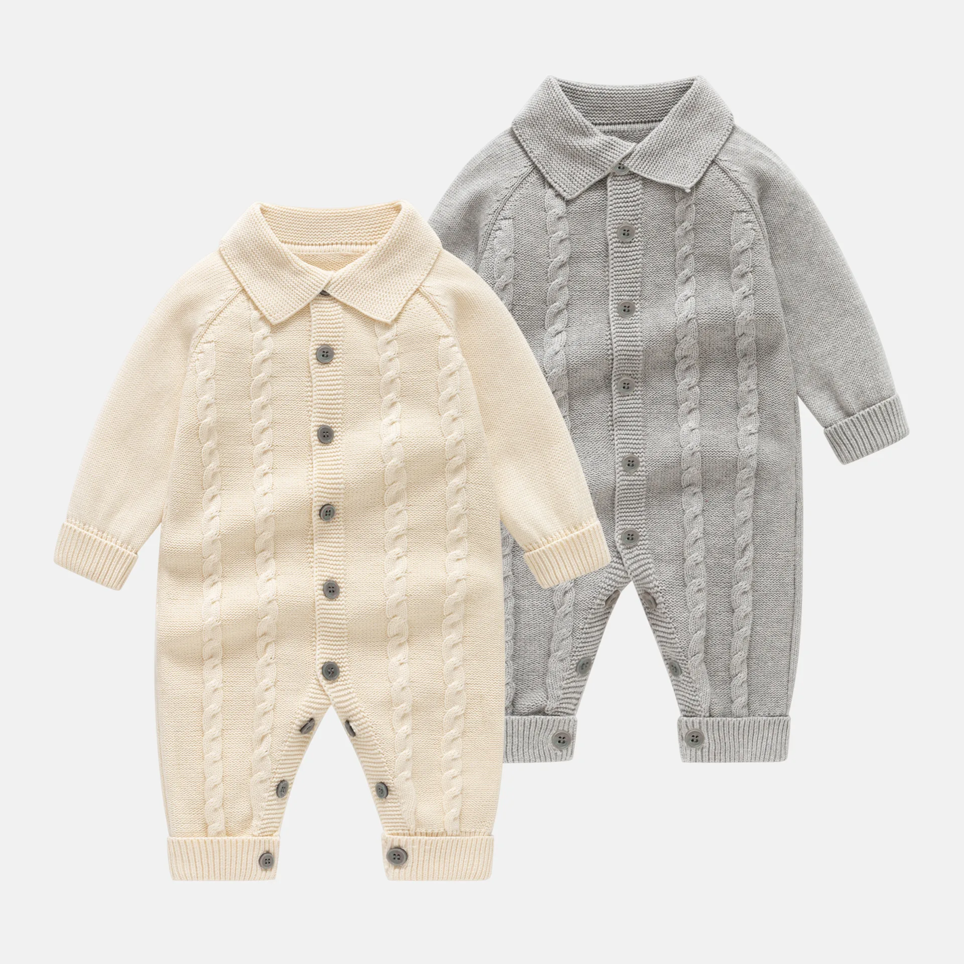 0-24M 100% Cotton Newborn Kid Baby Romper Boy Girl Winter Clothes Knit Thick Baby Sweater Warm Jumpsuit Casual Plain Outfit