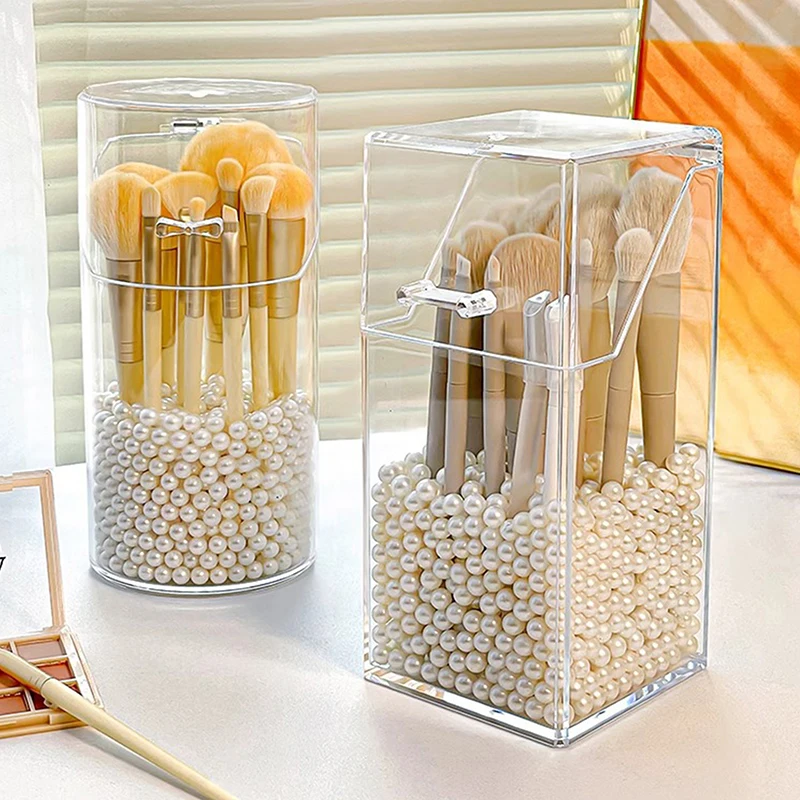 1PC Fashion Desktop Makeup Brush Bucket Cup Holder With Lid Dust-proof Makeup Lipstick Cosmetic Box Organizer Tube Transparent