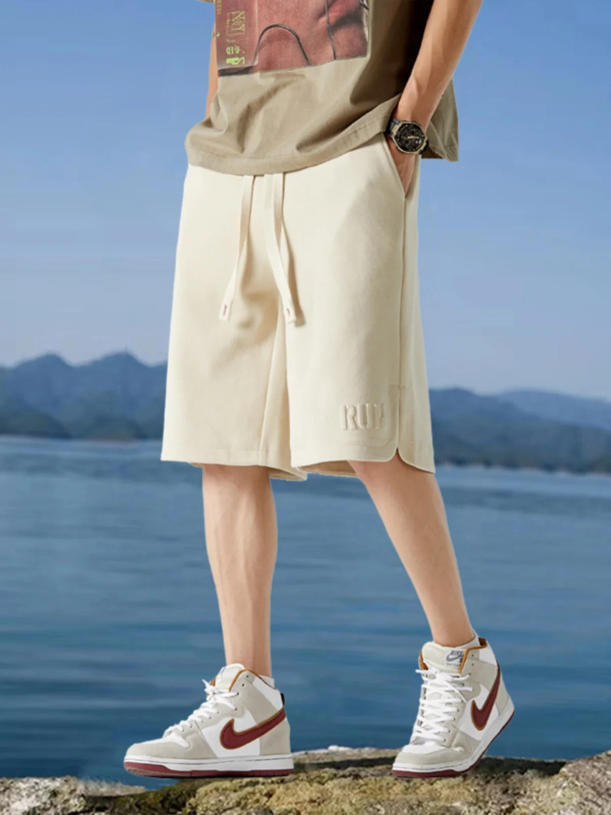 Men's Summer Thin Spor orts Loose Fit American Sle Baskeall Pants Casual Mid-Length Four-Five Inches Breathable