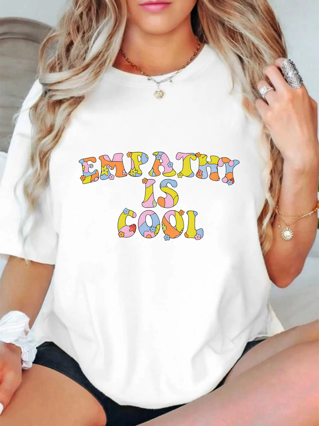 

【ZXH11422】English letter printed plus size women's round neck summer casual short sleeved street fashion versatile T-shirt
