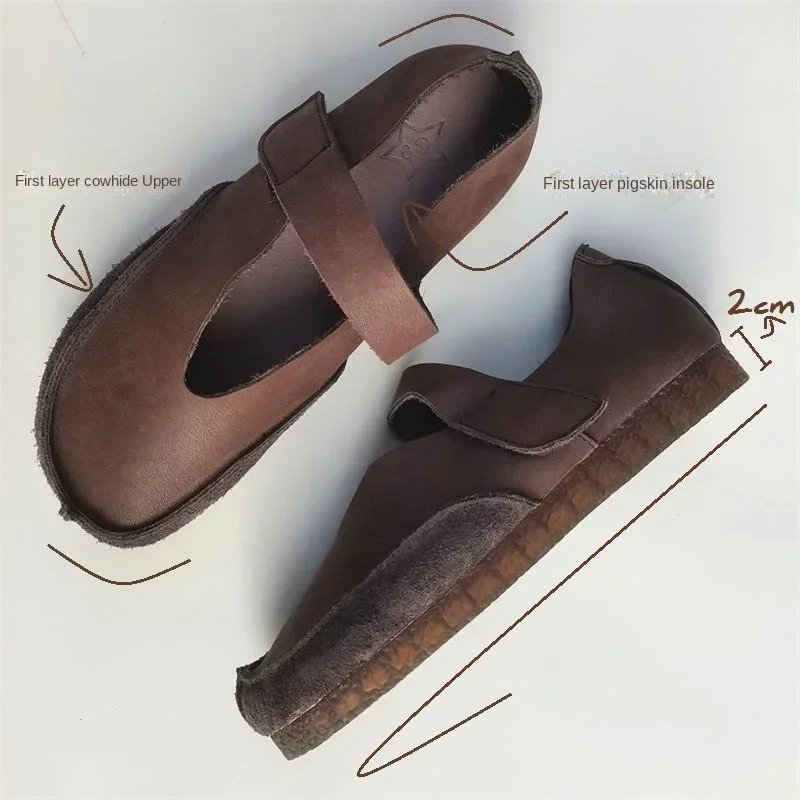 Genuine Cowhide Retro Mary Jane Shoes Flat Soft Oxford Bottom Casual Shoes Breathable Handmade Summer Shoes