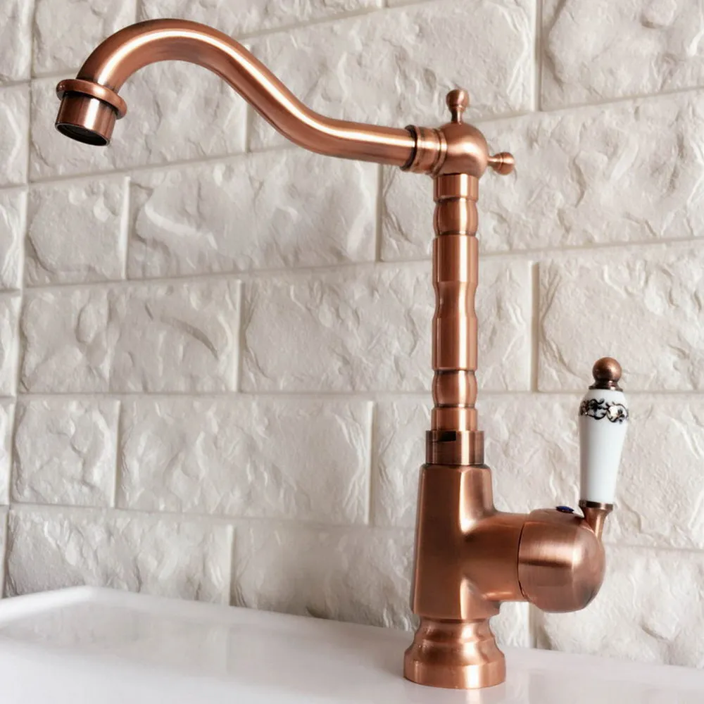 

Antique Red Copper Kitchen Mixer Cold and Hot Kitchen Tap Single Hole Water Tap Kitchen Faucet Knf400