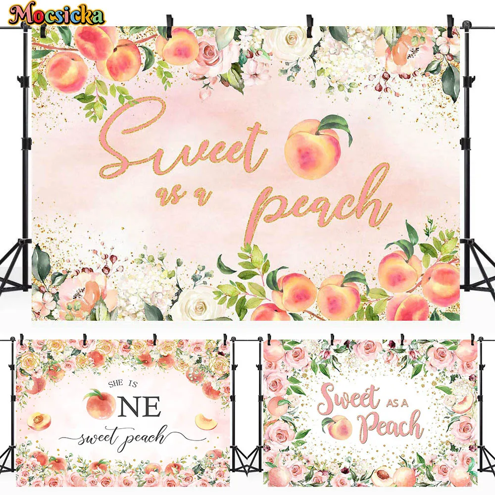 

Mocsicka Backdrop Sweet As a Peach Baby Shower Girl 1st Birthday Party Decor She is One Peach Photo Background Banner Photoshoot