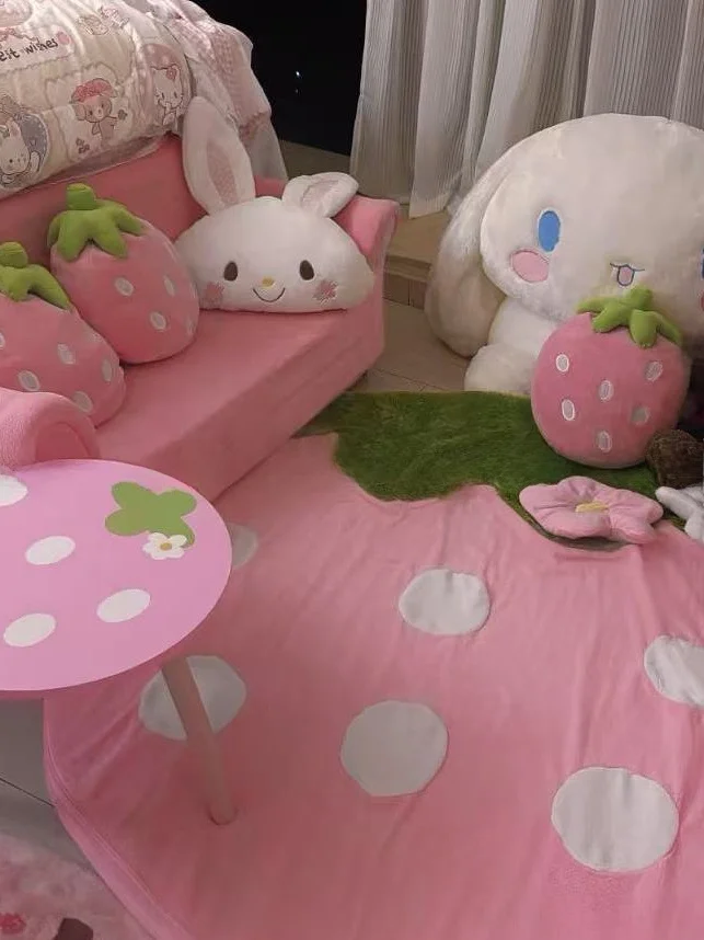 Adorable Princess Style Strawberry Computer Desk Living Room Bedroom Study Table Cute Little Side Table for Home Use