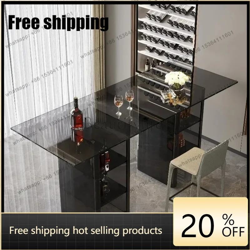 HJ Tempered Glass Bar Counter Italian Minimalist Home Living Room High Table Villa High-end Fashion Partition Cabine