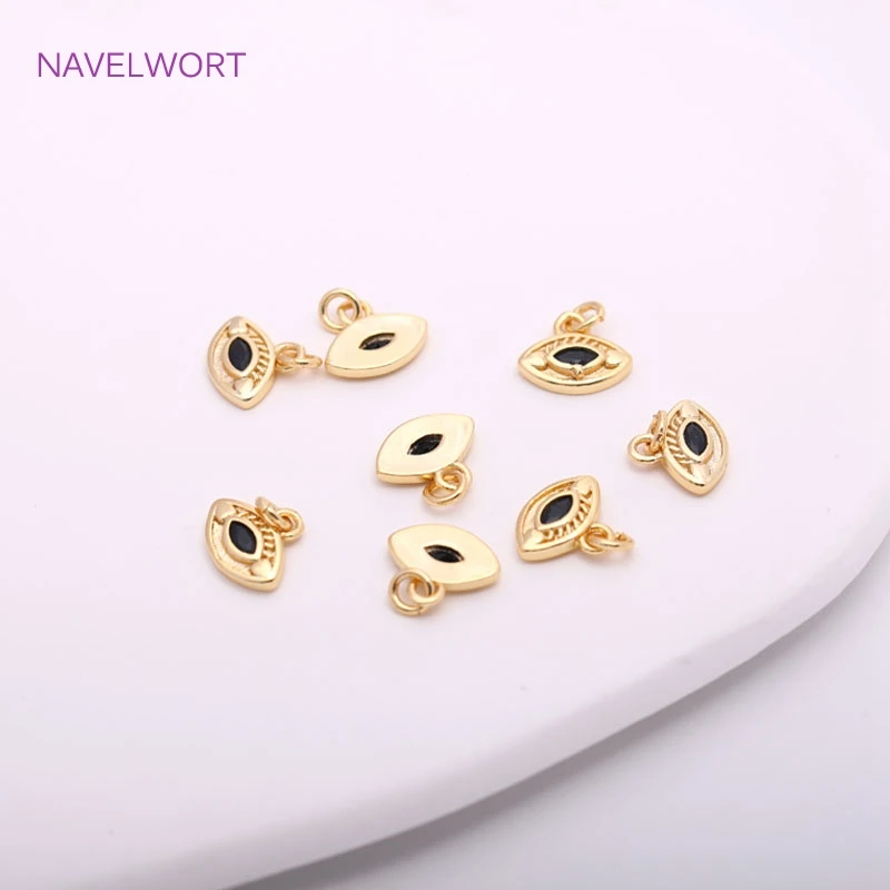 10mm * 8.5mm 14K placcatura in oro ottone metallo malocchio pendenti colore nero/blu malocchio Charms gioielli fai da te che fanno accessori