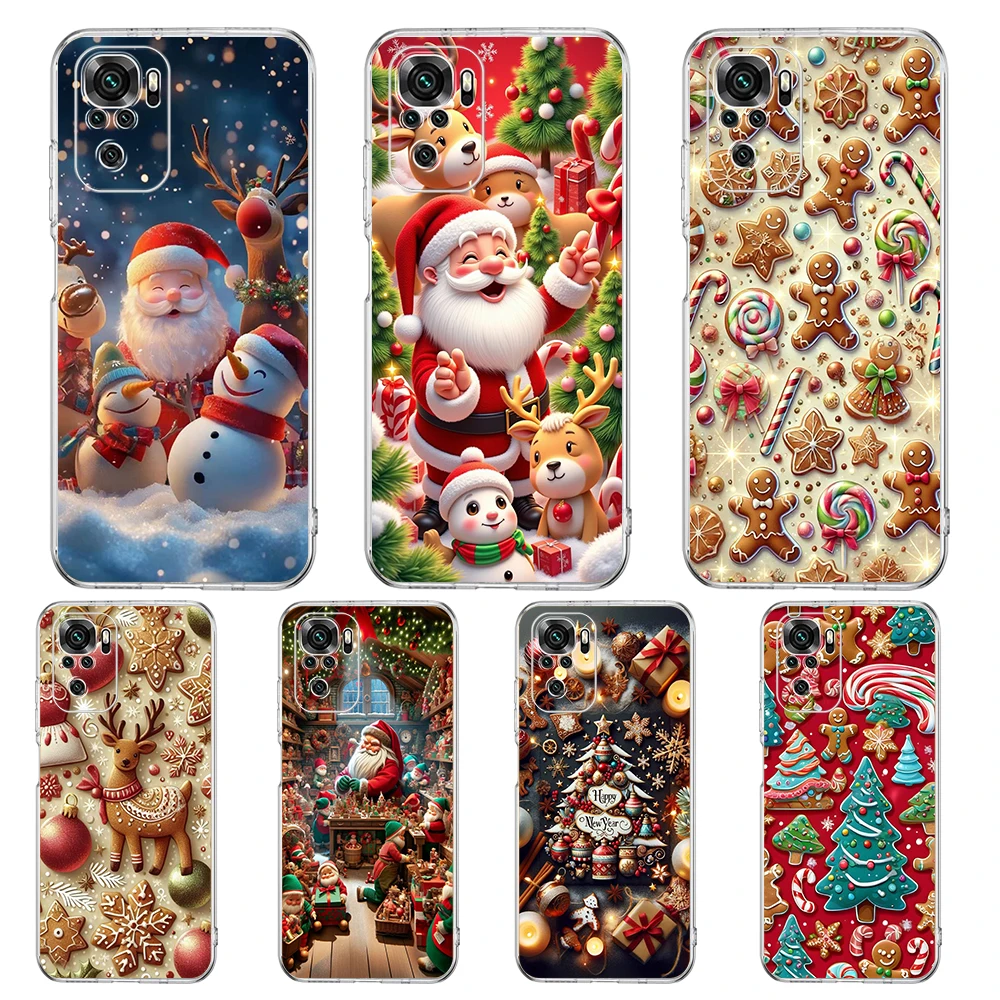 Transparent Phone Case for Redmi 14C 13C 10C 10 9 Note 13 12 11 K50 K40 Plus Pro 4G 5G Soft TPU Cover New Year Christmas Pattern