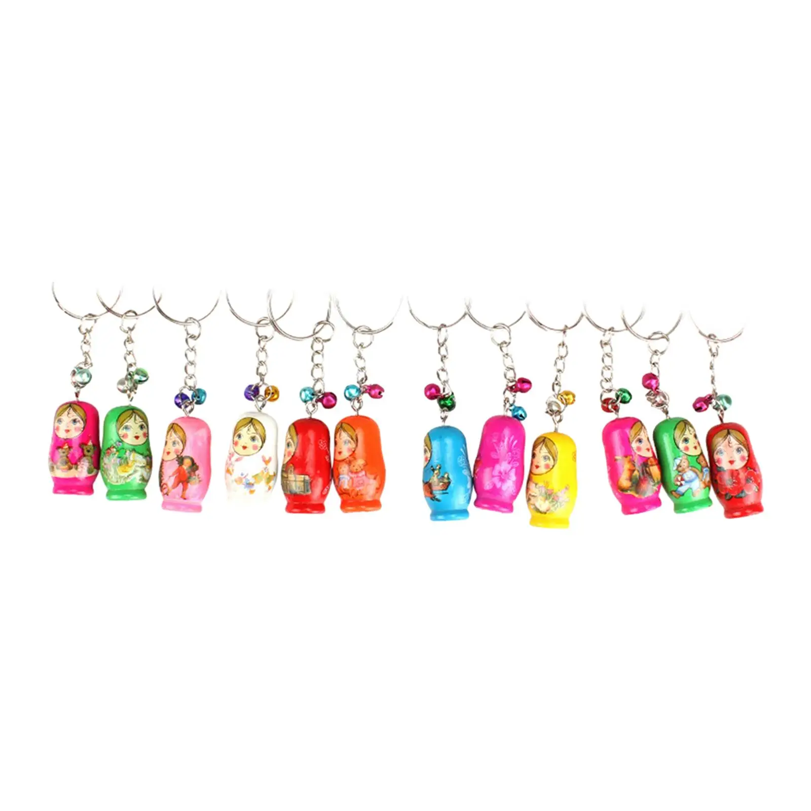 12x Wooden Stacking Dolls Pendant Wood Matryoshka Russian Dolls Key Rings Charms for Bags Unisex Purse Men Backpack