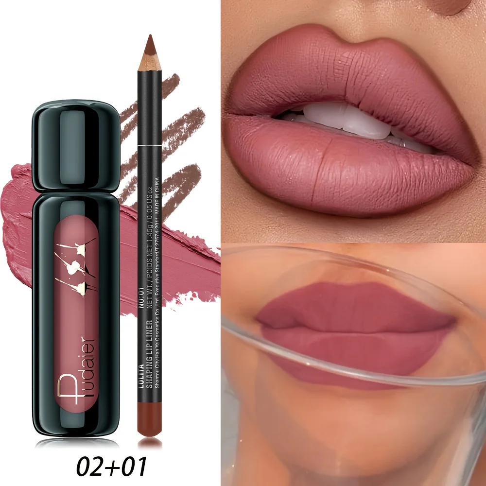 1 Set Long-lasting Waterproof Matte Lip Liner Pen and Lip Gloss Set - Smooth and Natural Tones, Waterproof and Not Easy to Smudg