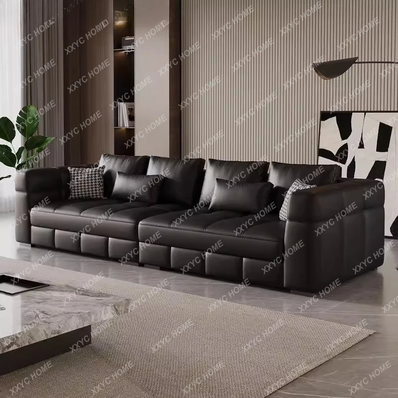 FF Leather sofa first layer cowhide combination  minimalist living room three or four people straight row sofa