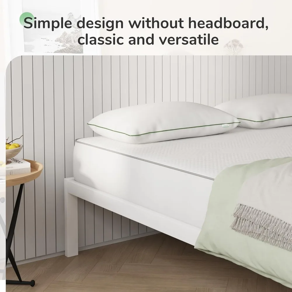 Struttura letto con piattaforma in metallo: dimensioni queen, supporto a doghe in legno, resistente, senza bisogno di molle, facile montaggio